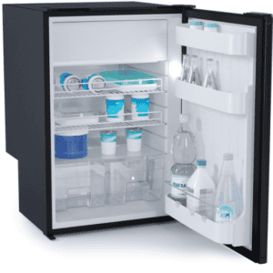 Réfrigérateur 12 volt Vitrifrigo modèle C115IBD4-F-2 noir encastrable pour bateau, camion et véhicule récréatif.